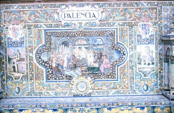 Tilework representing Palencia, Plaza de Espana, Seville